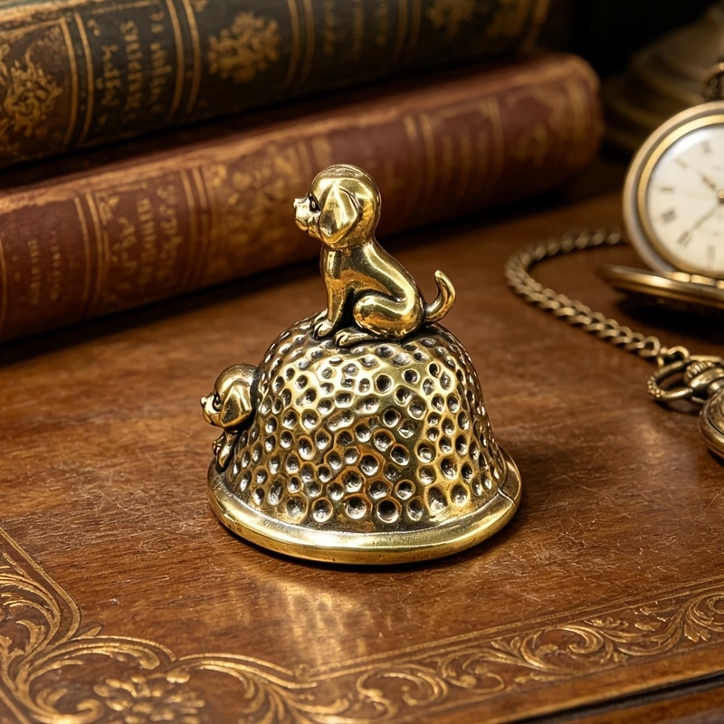 TEMU European Vintage Brass Puppy Bell Ornament Statue, With Three-dimensional Embossed Texture, Featuring A Standing, Lying, Or Crouching Adorable .