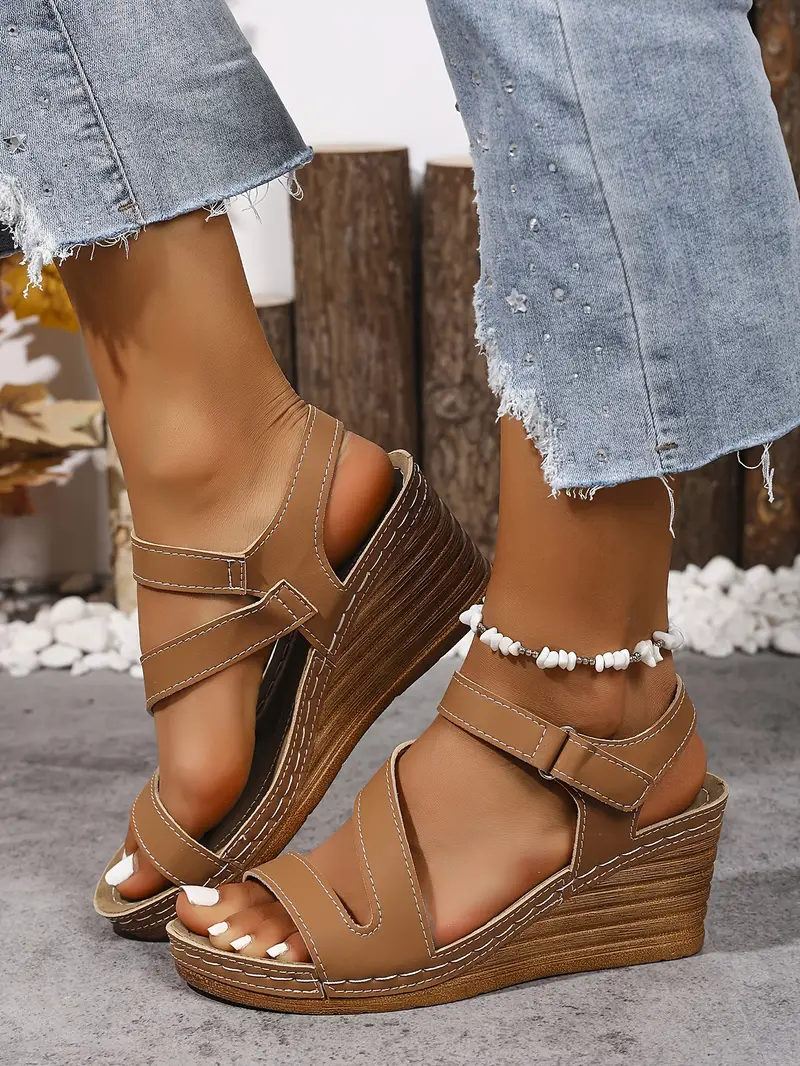 womens summer wedge sandals with adjustable hook and loop straps open toe high heel breathable cover pu sole black casual to dressy footwear chunky heel sandals versatile fashion shoes opentoe footwear Product details 7