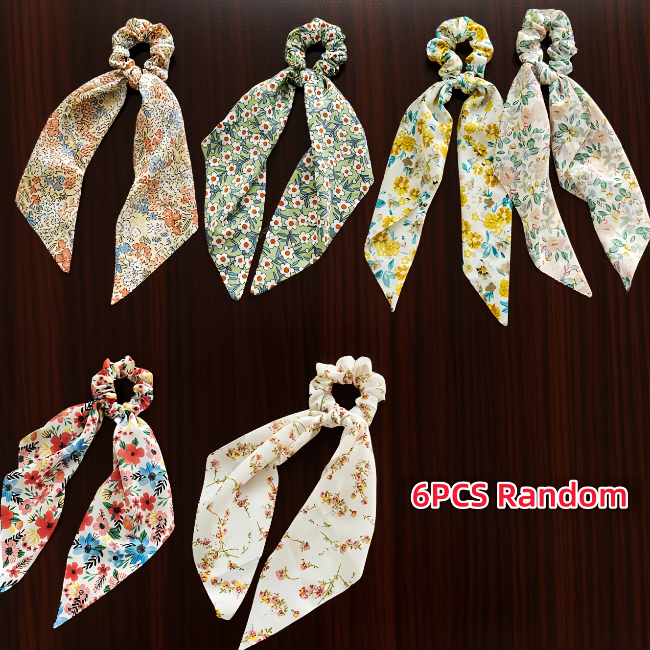 Image of 6pcs Fabric Classic Bowknot Hair Ties, Elegant Hair Scarf Scrunchies Long Ribbon Ponytail Holders Head Bands, Elastic Vintage Bow Tie Hair Additions For Ladies Women (random Style)