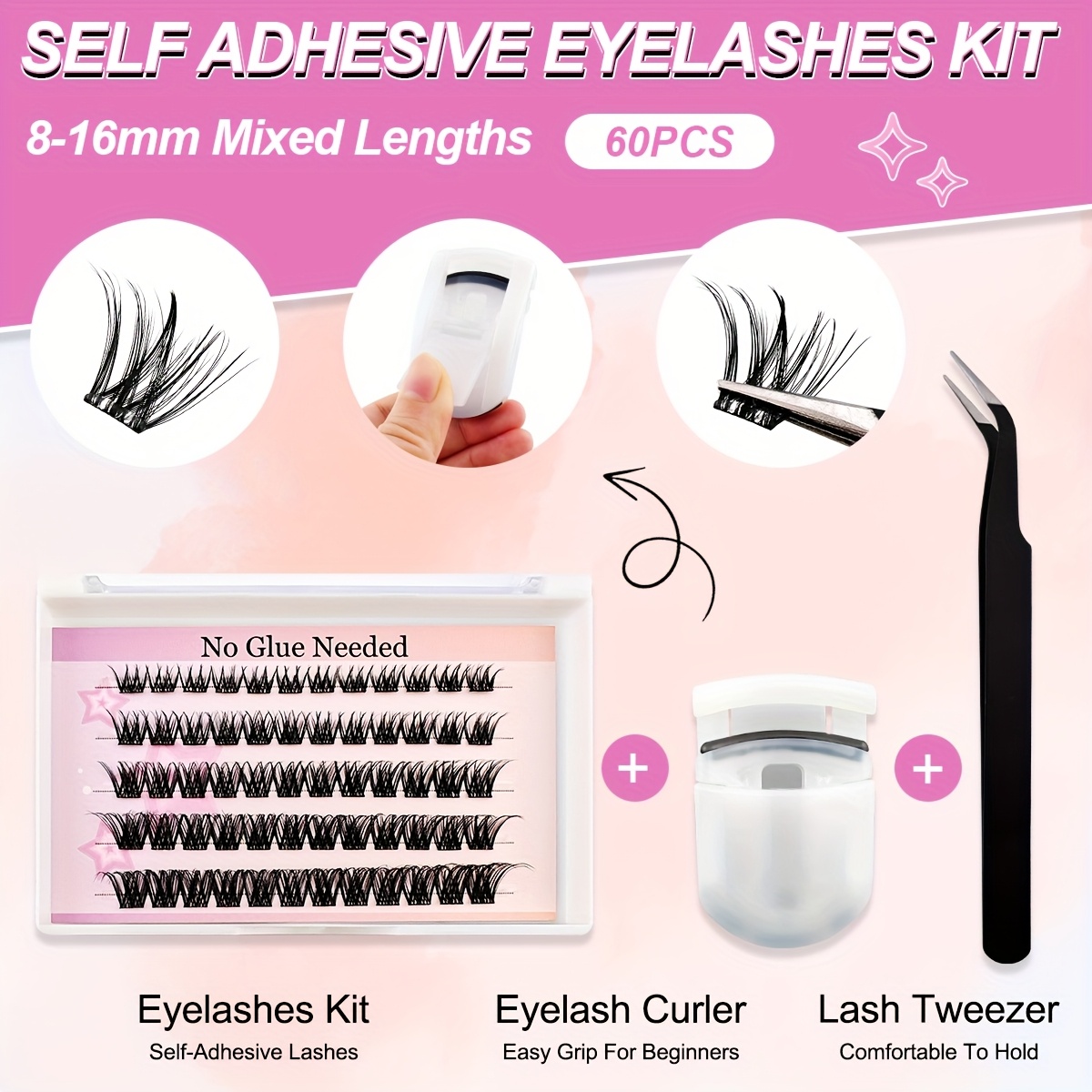 60 clusters of self eyelashes fluffy and cat easy to apply self false eyelashes kit natural look beginner friendly details 5