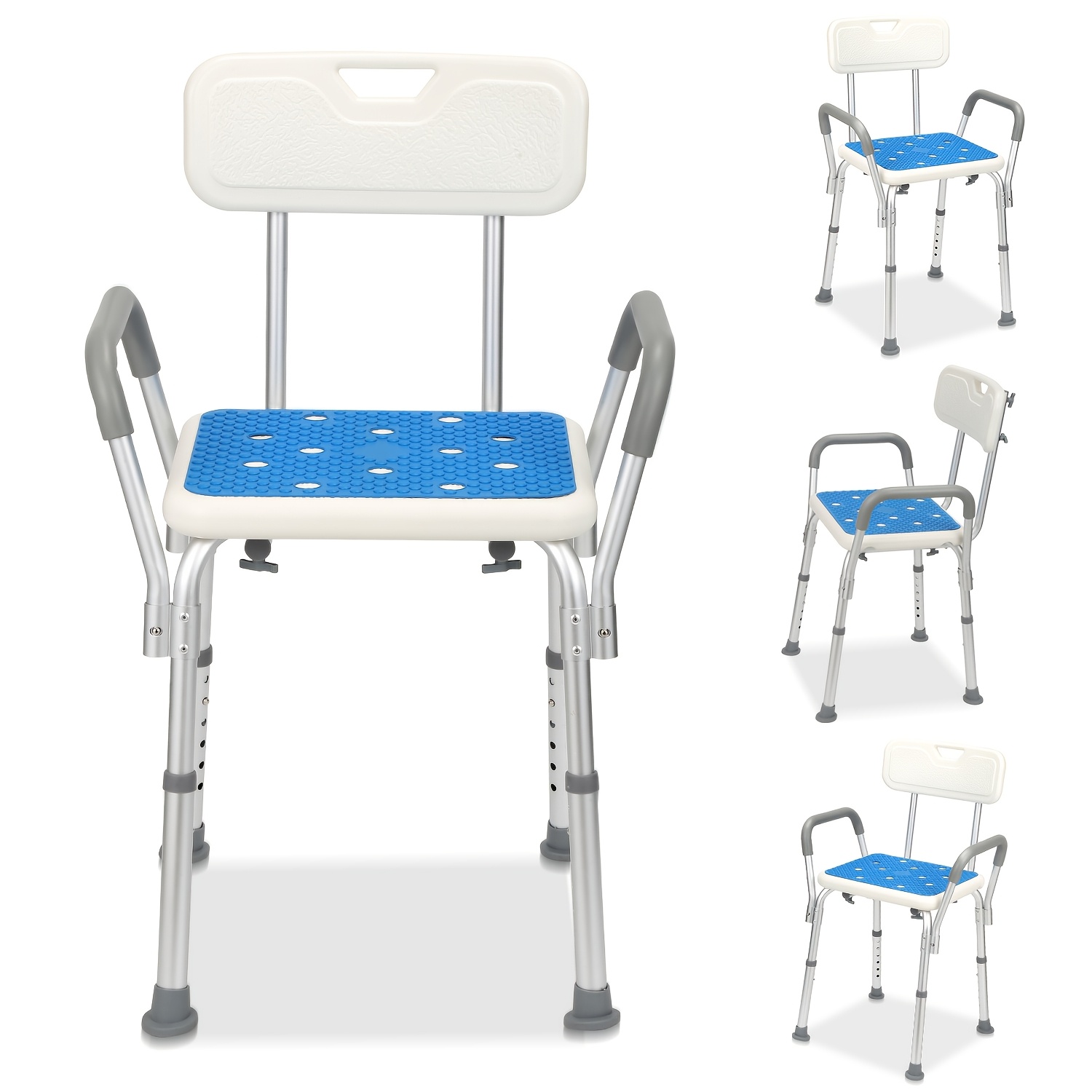 Shower Chair With Armrests And Backrestbathroom Stool/shower Stool, Aluminium Alloy Frame, Weight Capacity 136kgmodern Height-adjustable Bathroom Stool, Designed Specifically For Showering