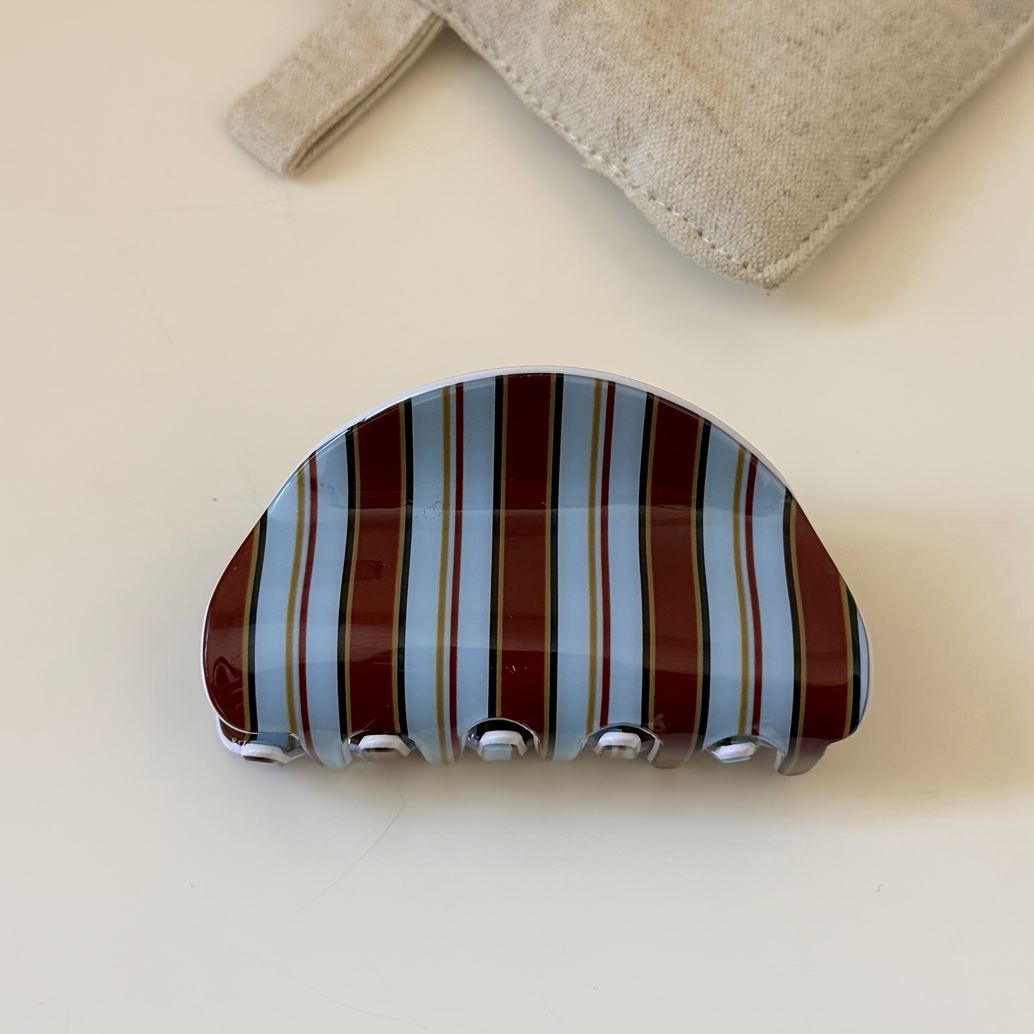 TEMU 1pc Blue And Brown Striped Acrylic Medium Claw Clip, Vintage Style Half-up Bun Hair Claw Clip, Suitable For Daily Wear