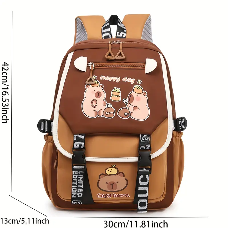 new cute capibara pattern backpack large capacity fashion casual school bag details 1