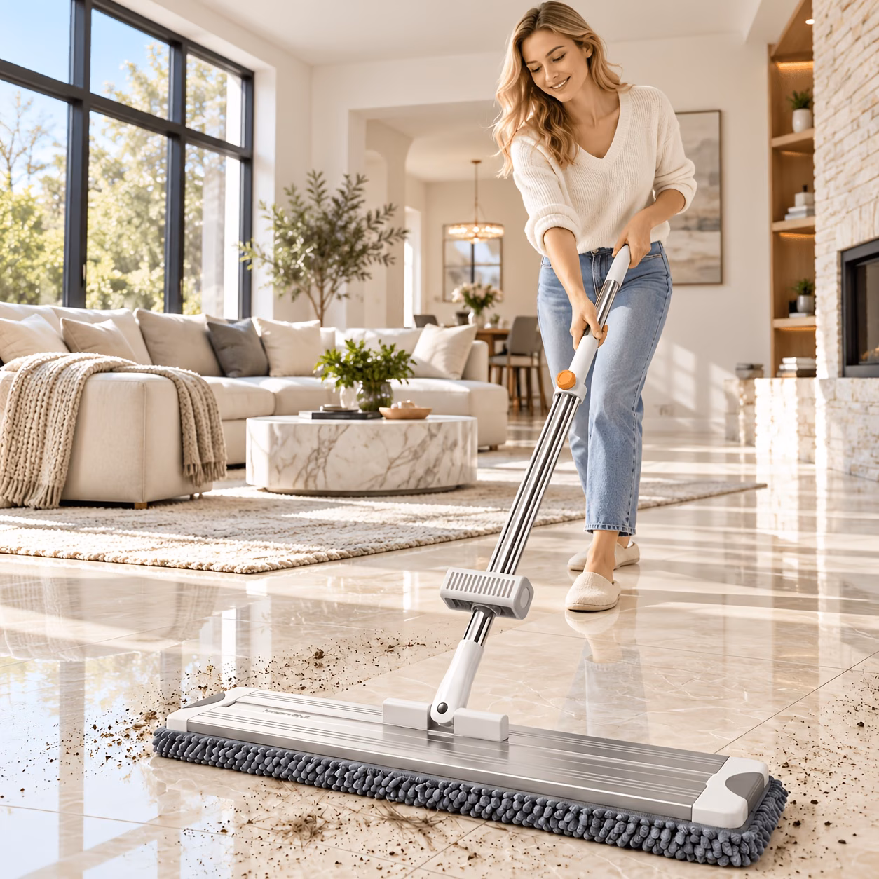 Microfiber Dust Mop Flat Mop Set, Includes 2 Reusable Mop Pads,...