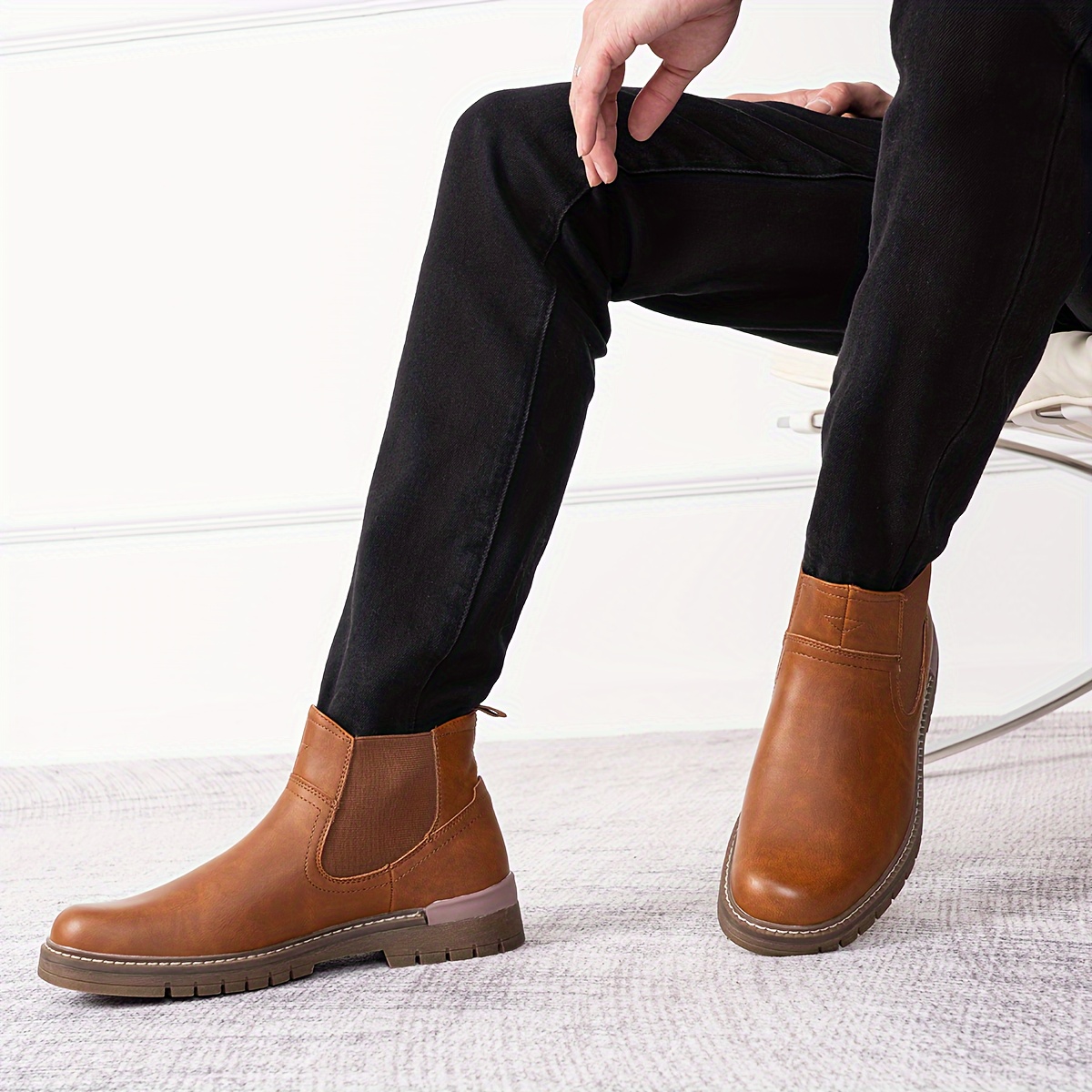 princess polly baby blue dress Men Bespoke Handmade Dress Boots Rustic Brown Leather Lace Up Winter Ankle  Boots main image 1