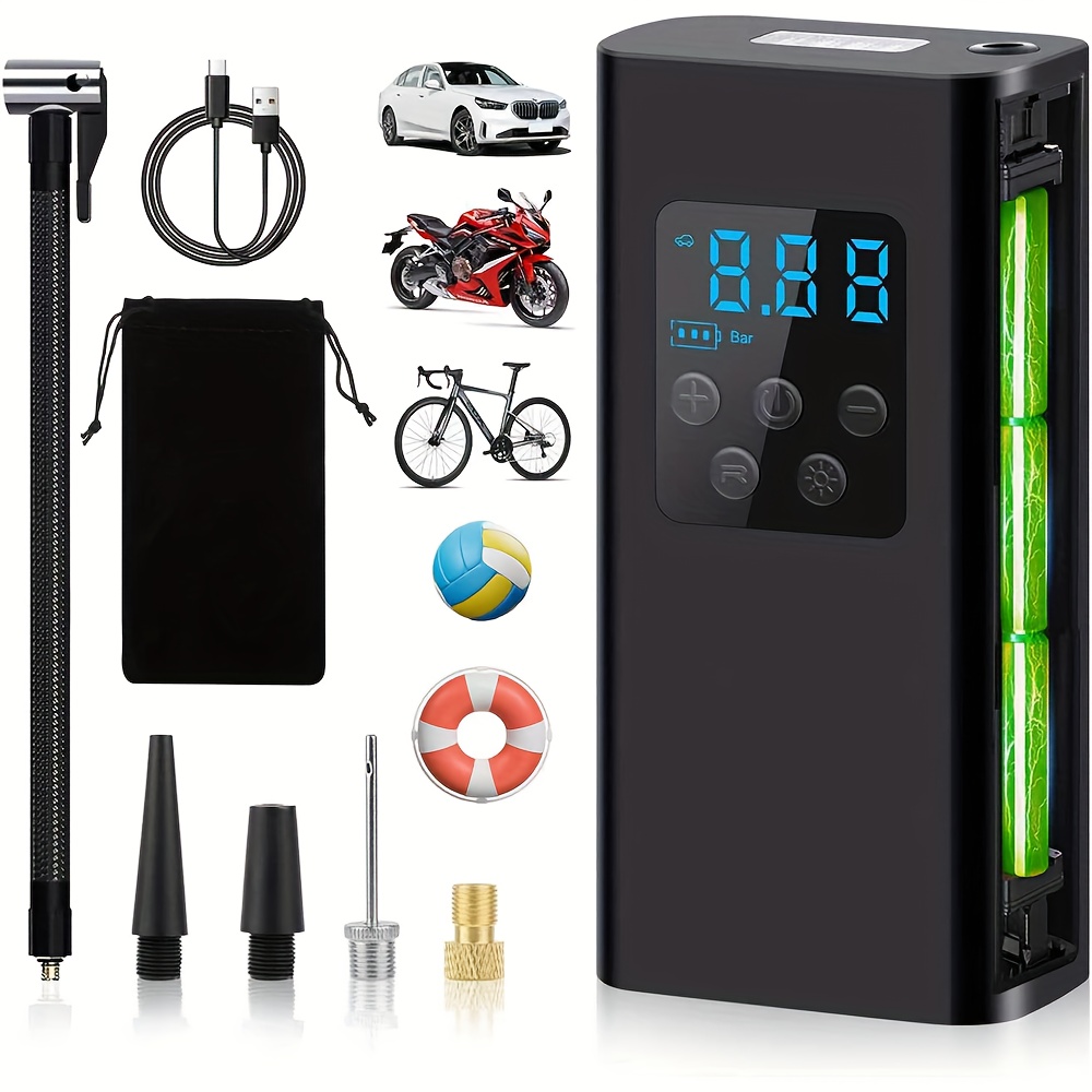 E-shop Tragbarer Typ-C Wiederaufladbarer Reifenfüller - 2025 Neuer Allfunktions 3-Zellen- mit LCD-Display, LED-Beleuchtung & SOS-Funktion, Komplette