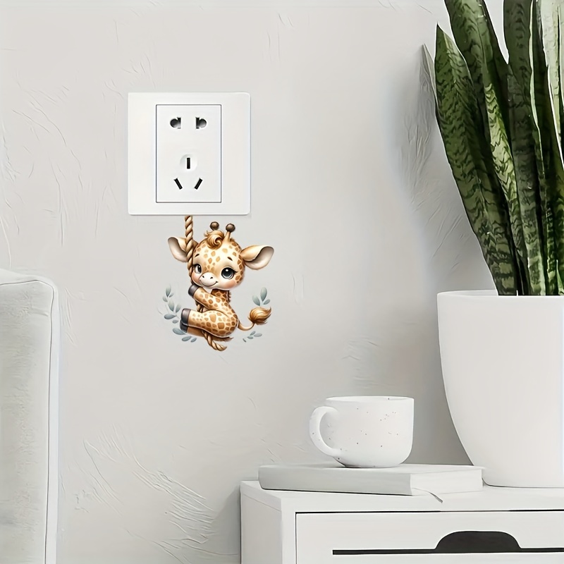 

1pc, Cute Giraffe With Rope Switch Button Sticker, Animal Print Plastic Wall Decal, Self-adhesive, Reusable, Square, , For Home, Kitchen, Bathroom Decor