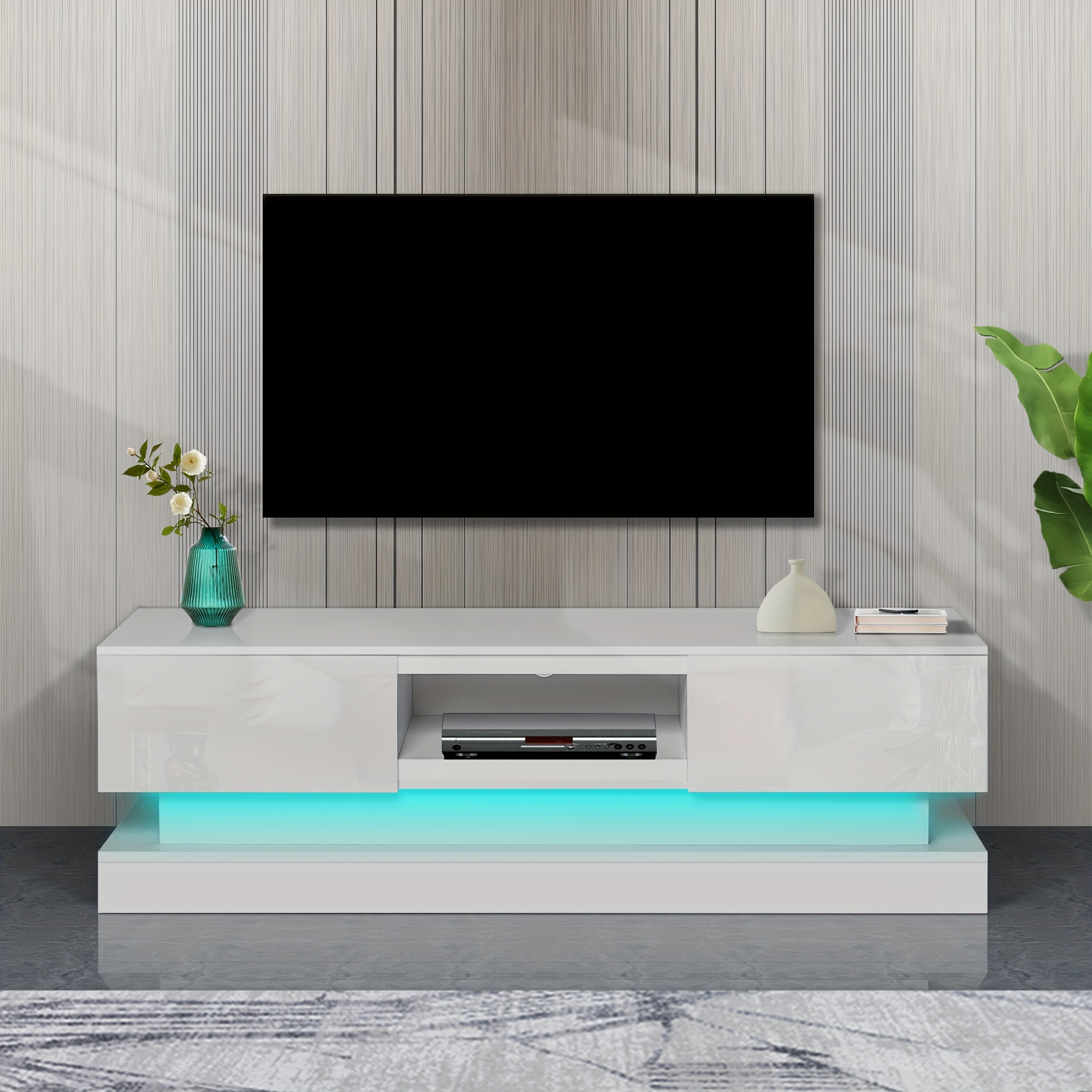 

51.18inch White Morden Tv Stand, High Glossy Front Tv Cabinet, Can Be Assembled In Lounge Room, Living Room Or Bedroom, Color:white