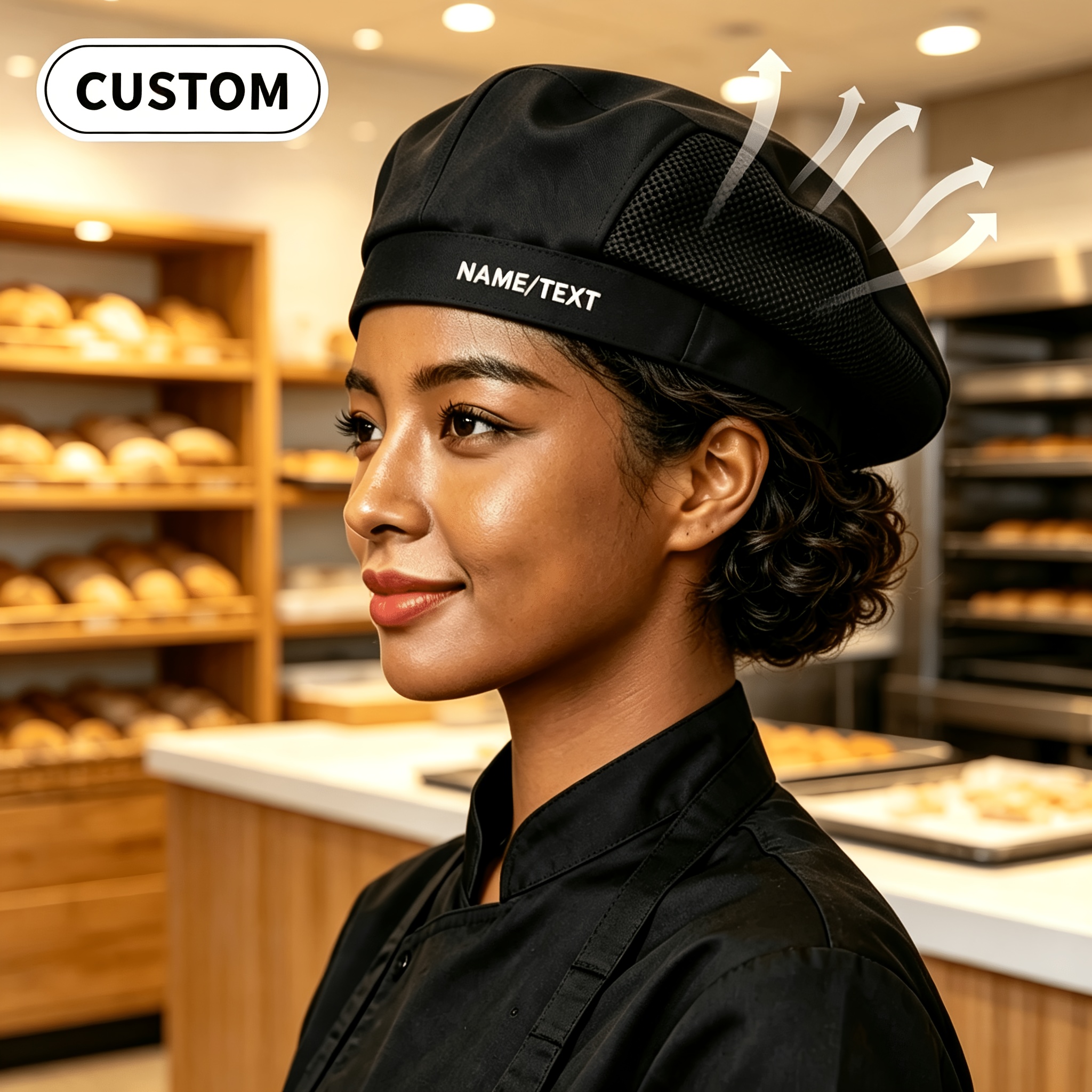 TEMU 1pc Breathable Chef Hat, Unisex, Waiter/chef Beret, Suitable For Coffee Shops, Western Restaurants, And Bakeries. Customizable With Logo, Image,