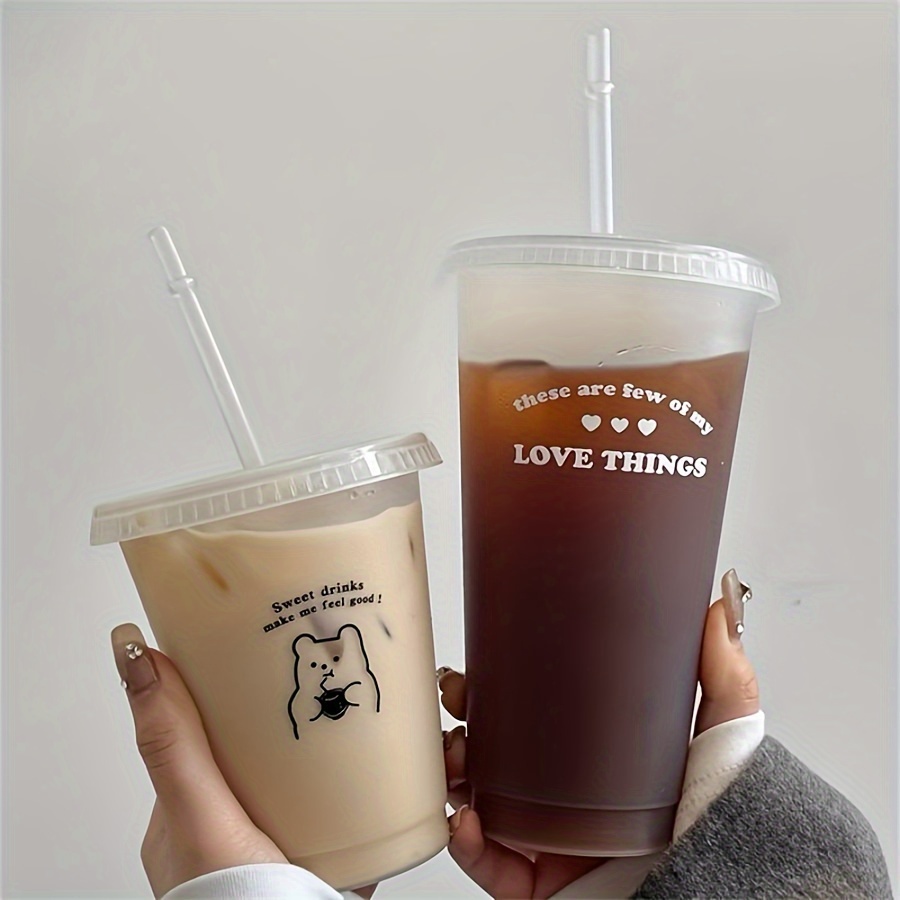 

1pc/2pcs, 470ml/710ml Plastic Water Cup With Straw, Portable Coffee Cup With Cartoon Pattern, For Outdoor Sports, Fitness, Travel