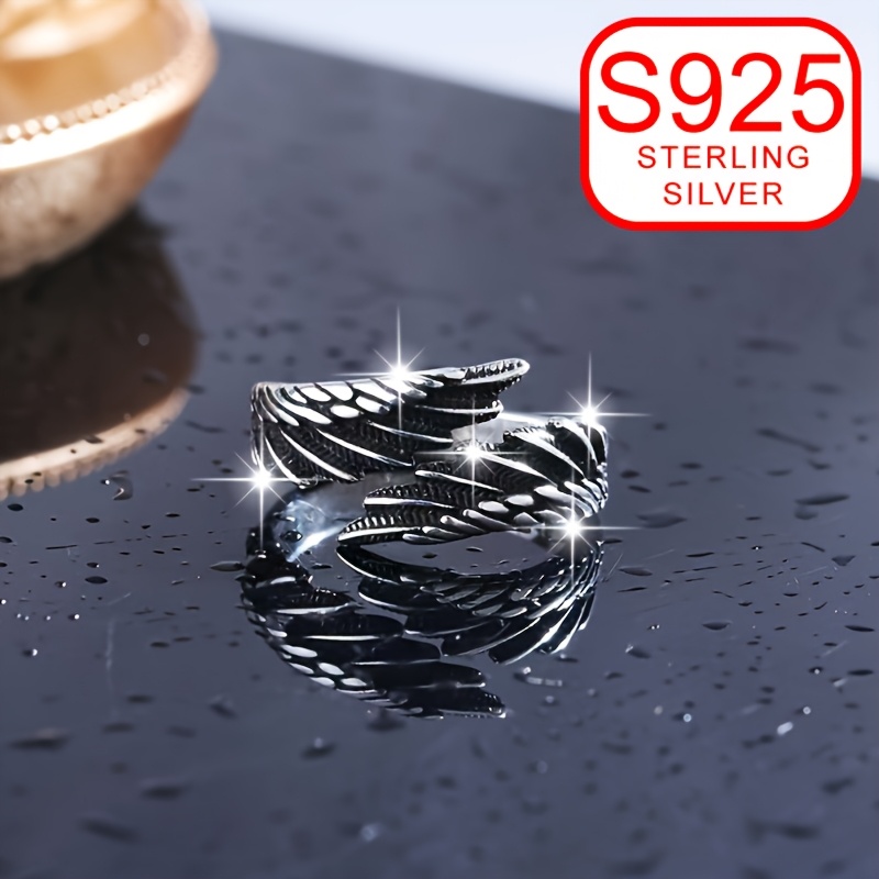 Vintage Inspired Adjustable Feather Wing Open Ring in 925 Silver