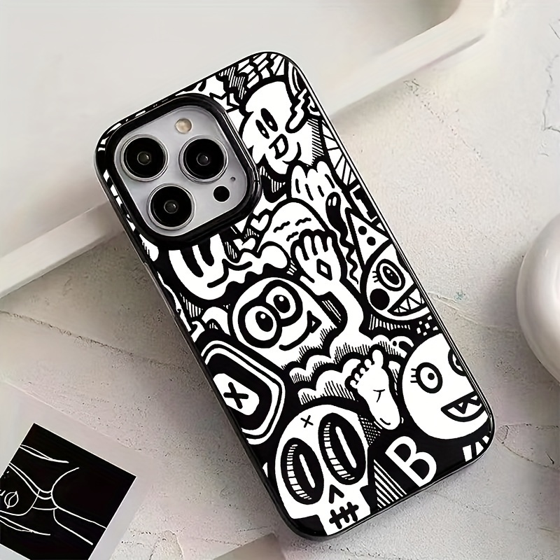TEMU para Teléfono - Una Negra con Graffiti de Dibujos Animados que Protección Total Contra Caídas, Compatible con Apple iPhone Plus/15 Pro/15 Pro