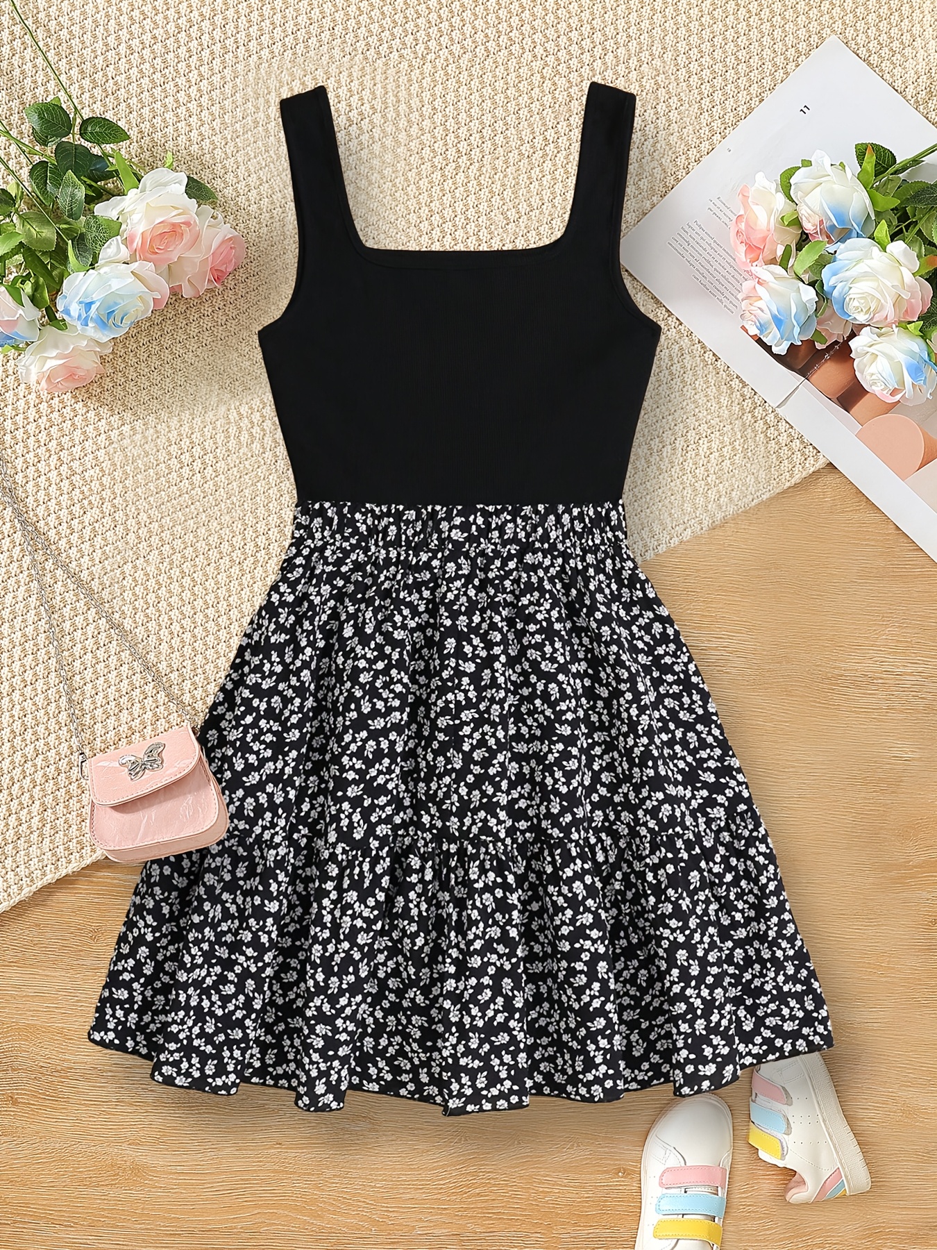 robe vacances mi longue à floraux noirs adolescentes Temu Luxembourg