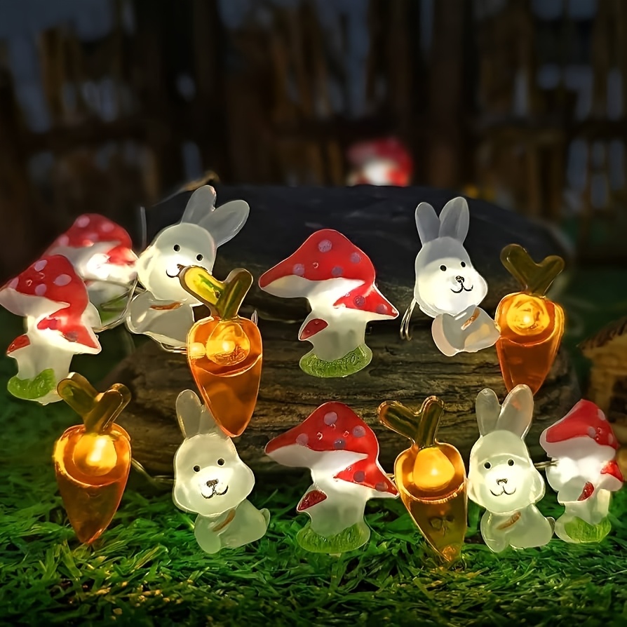 

1pc Easter Bunny & Mushroom Led String Lights - Battery-powered, Rabbit And , Ideal For Thanksgiving, Christmas, Spring Decorations, Batteries Not Included, Rabbit Accessories