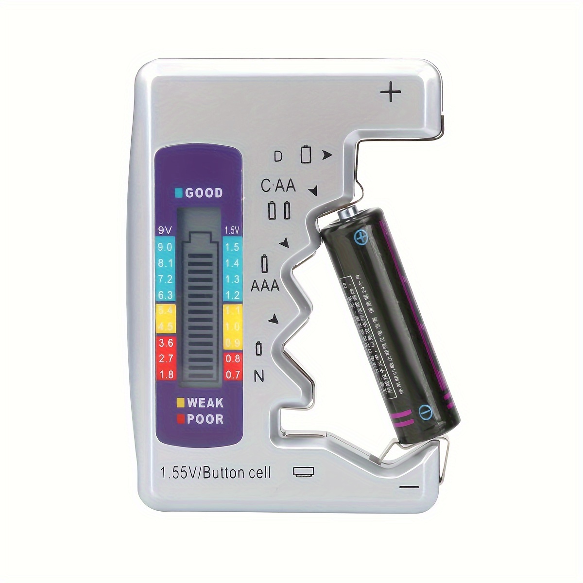 Versatile Digital Battery Tester - Quick & Easy Check for C, AA, AAA, D, N, 9V, 6F22, 1.5V Button Cell Batteries with LCD Display