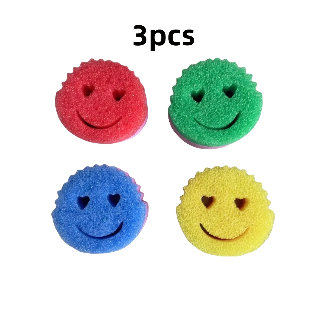 3pcs Random Color Double-sided Scratch-resistant Scrub Sponges - Scrubbing Pads, Temperature Sensitive Color-changing (pink/blue/orange) For Kitchen, Bathroom, Multi- Cleaning, Household Chores