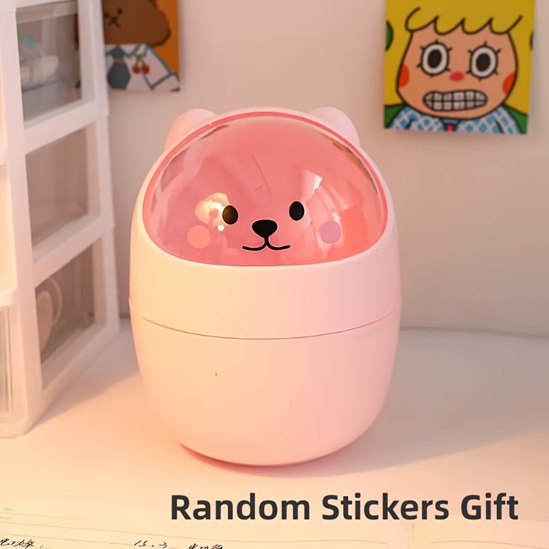 Creative Cute Home Desktop With Lid Trash Can Small Mini Kawaii Bedroom Desk Storage Box Pen Holder Give A Sticker