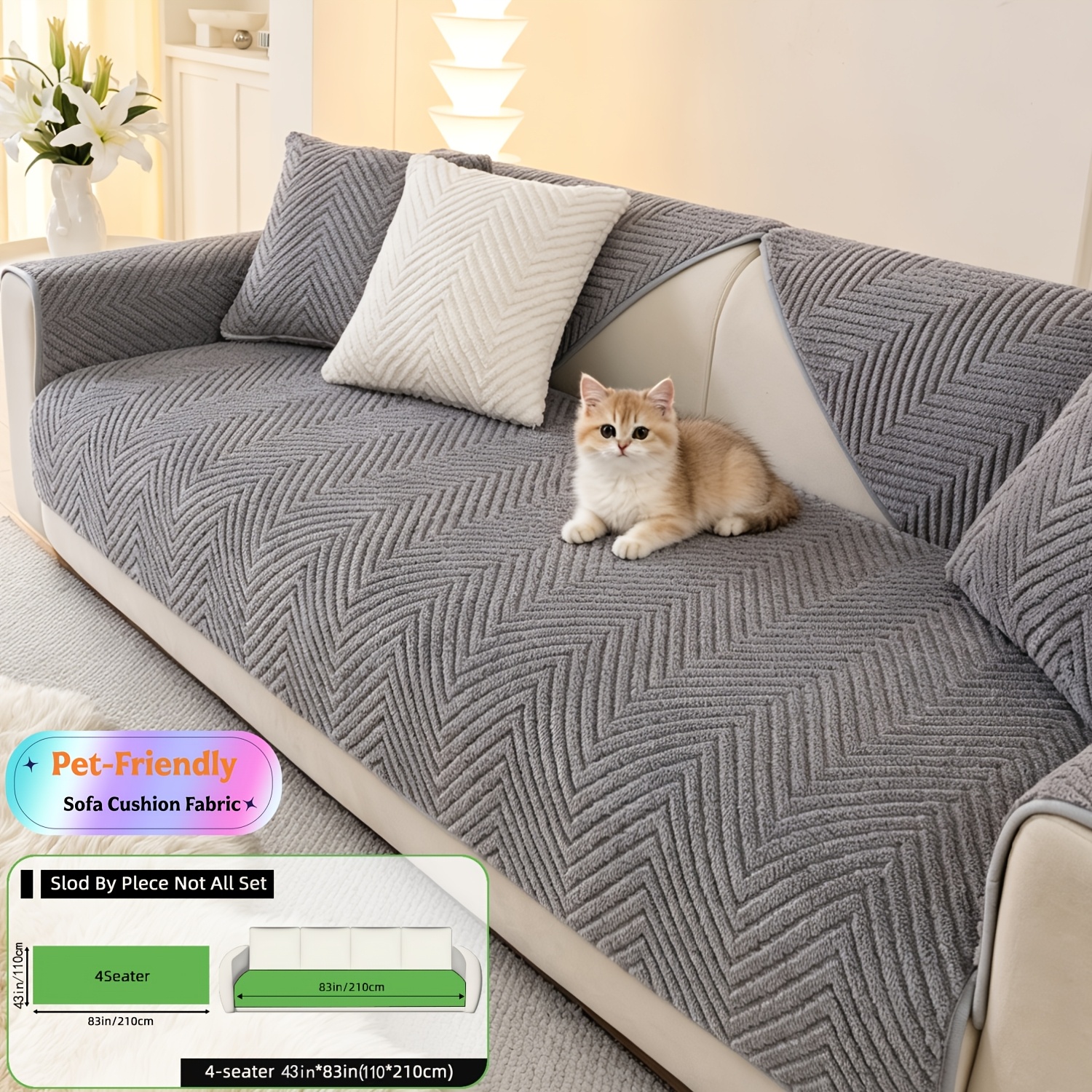 TEMU 1pc Four-season Universal Flannel Anti-slip Sofa Cover, To Install, Machine Washable. Includes Anti-slip Back Cushion, Armrest Pad & Pillow