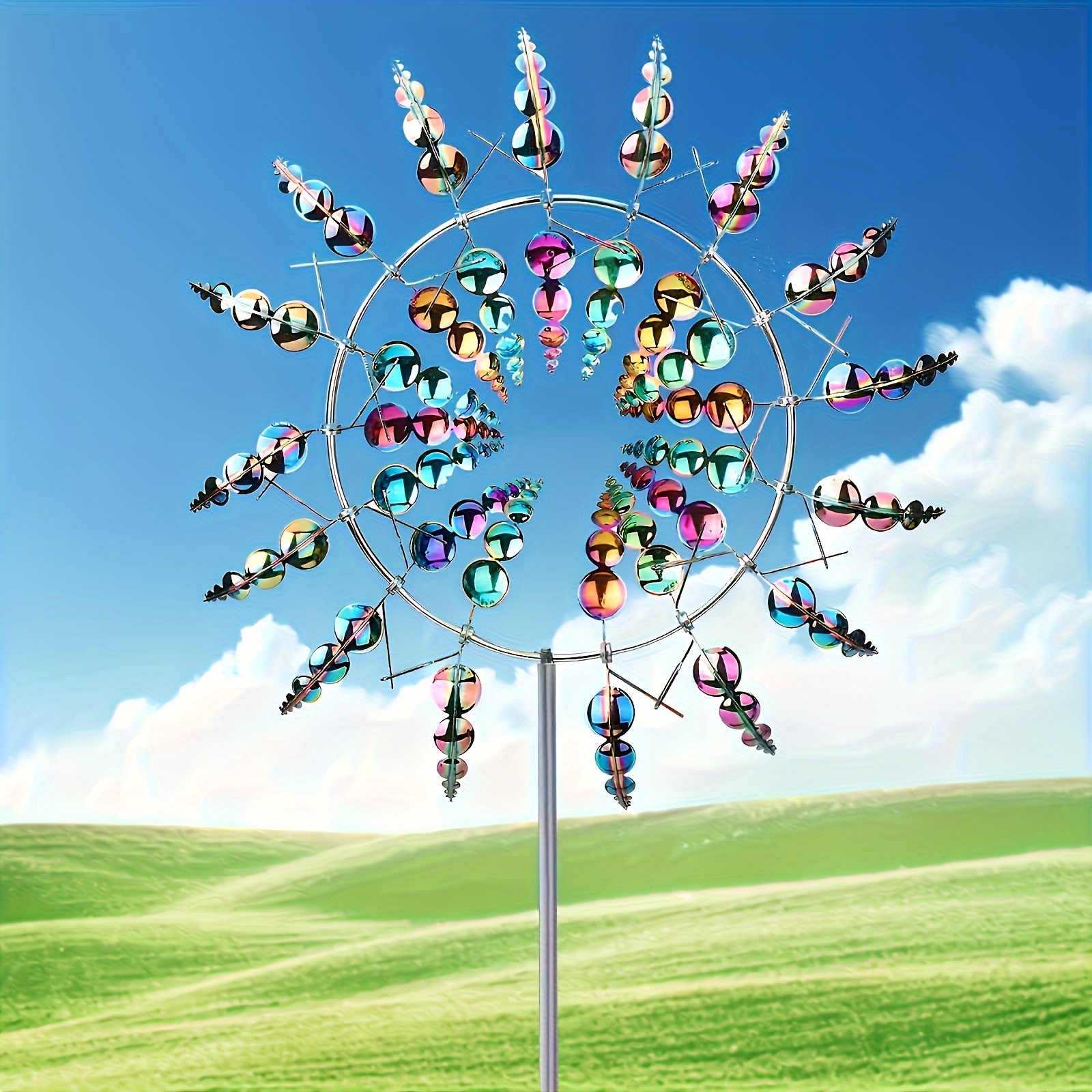 

Colorful Metal Windmill, 3d Kinetic Wind-powered Sculpture, Freestanding Mounting For Entrance, Farm, School, Ideal Gift, Garden Lawn Decorative Spinner Without Electricity, Featherless Design