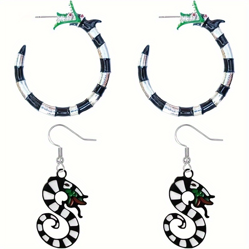 

2pcs Set Boho Hip-hop Snake Earrings - Alloy, & Cosplay Costumes