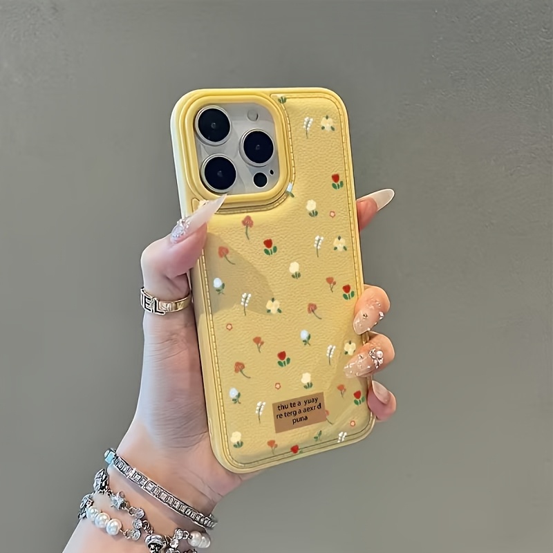 TEMU Coque de téléphone - Nouveau style coréen tendance, facile à , petit motif floral, texture cuir, grande ouverture, mignonne et esthétique, coque