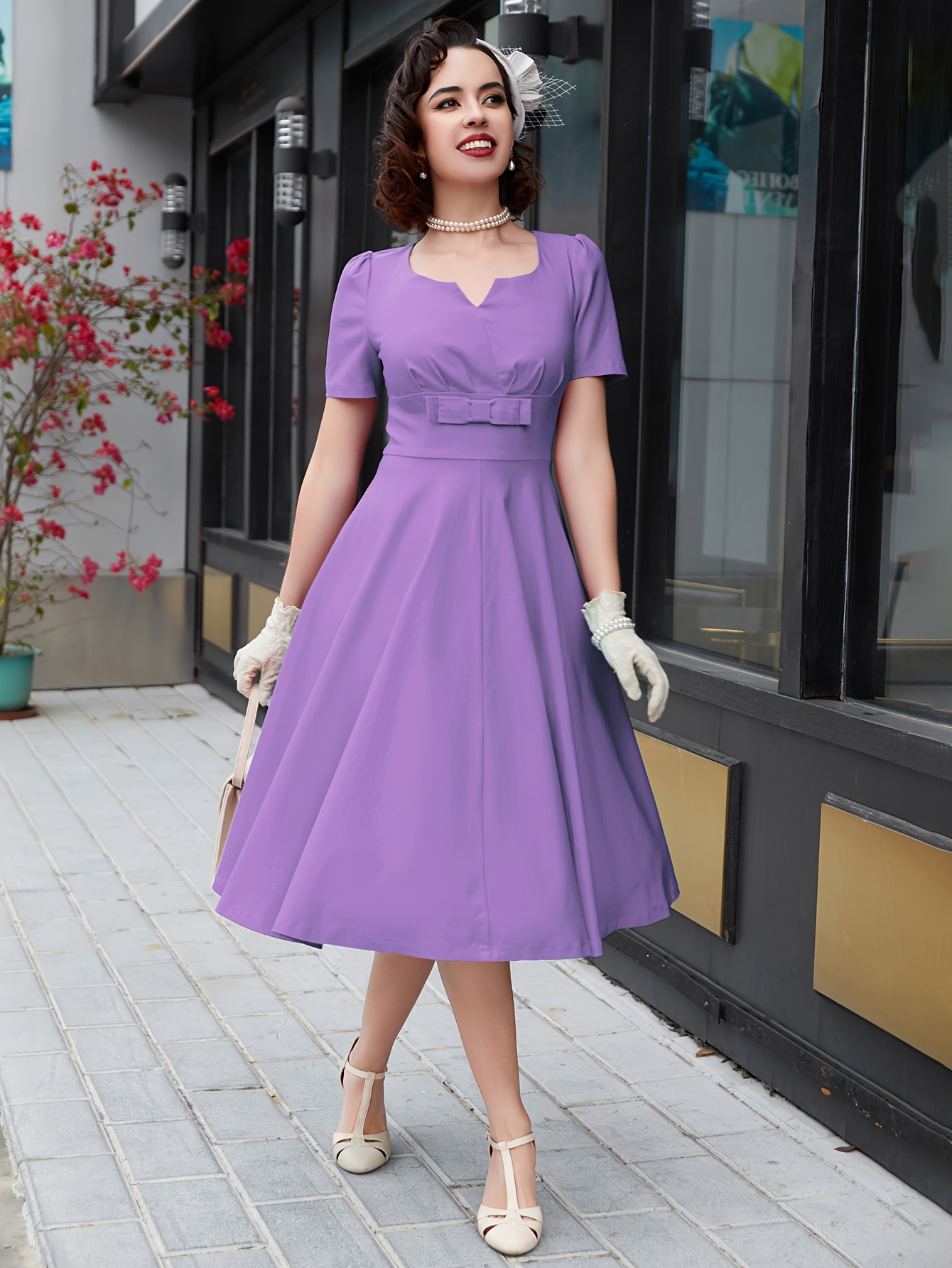 solid color a line dress elegant short sleeve dress for spring summer womens clothing