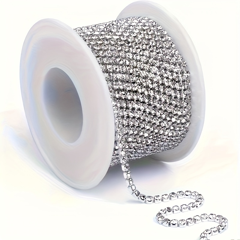 Image of Rhinestone Chain, Ss6/2mm Crystal Rhinestone Tight Chain Roll, Crystal Rhinestone Chain For Sewing Or Cup Chain Decoration, Suitable For Clothing Chain Additions