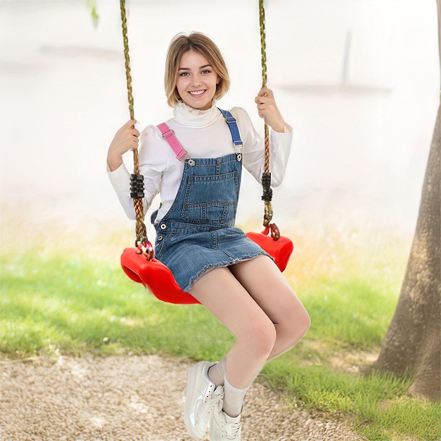 1pc adjustable rope plastic swing chair for courtyard outdoor entertainment durable hanging swing seat for adults no power needed details 2