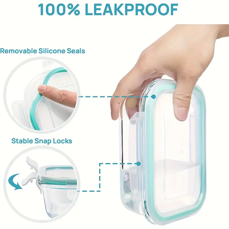 15 12 6pcs set of glass food storage containers with lids meal prep containers and leak proof locking lunch boxes for microwave oven freezer and dishwasher safe Product details 4