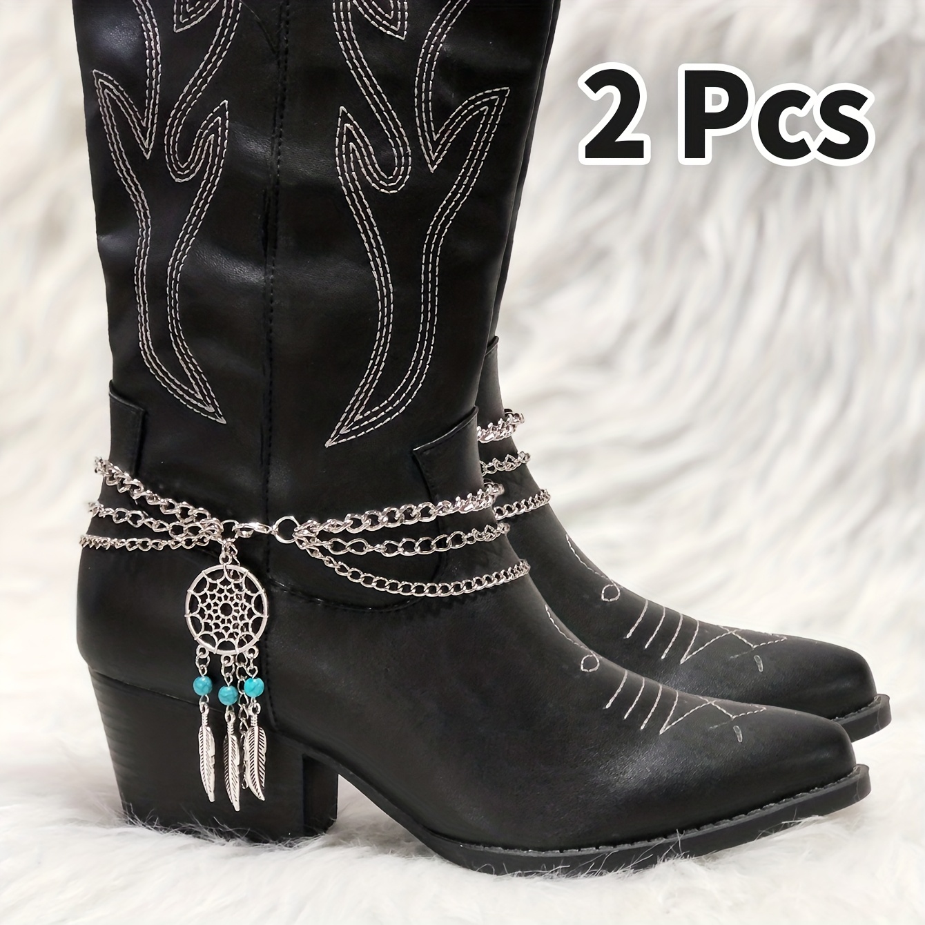 TEMU 1pc/2pcs Women's Bohemian Style Turquoise Blue Beads And Feather Tassel Shoe Decoration - Boot Accessory - Perfect For Holidays, Clothing, And
