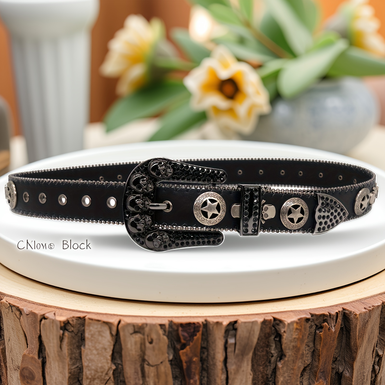Skull Belt with Rhinestone Hardware Buckle in Punk Style