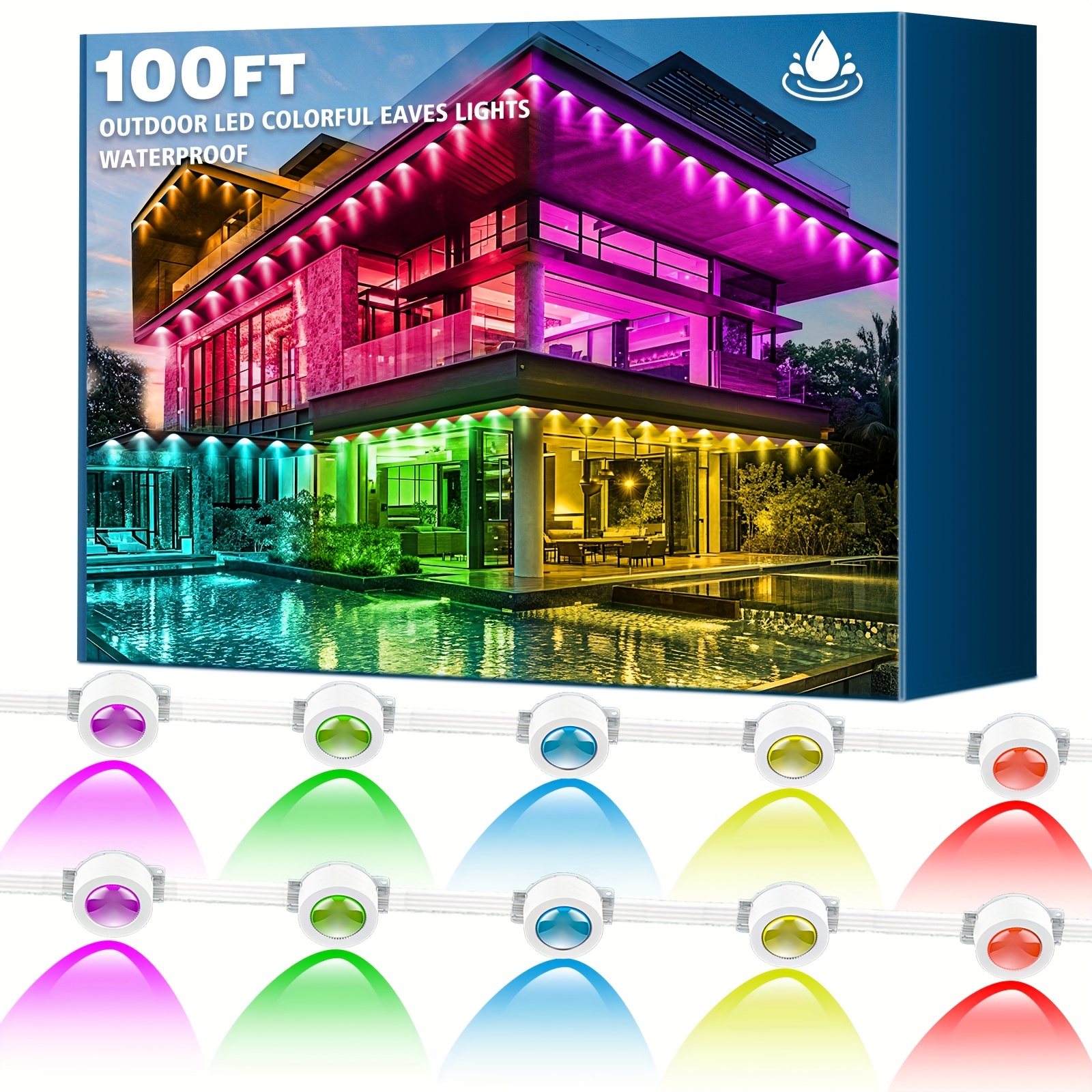 TEMU 100ft Permanent Outdoor Lights, Waterproof Outdoor Gable Lights, Rgb Gable Lights, Outdoor Lights For Outdoor Decorations, Garden Decorations,