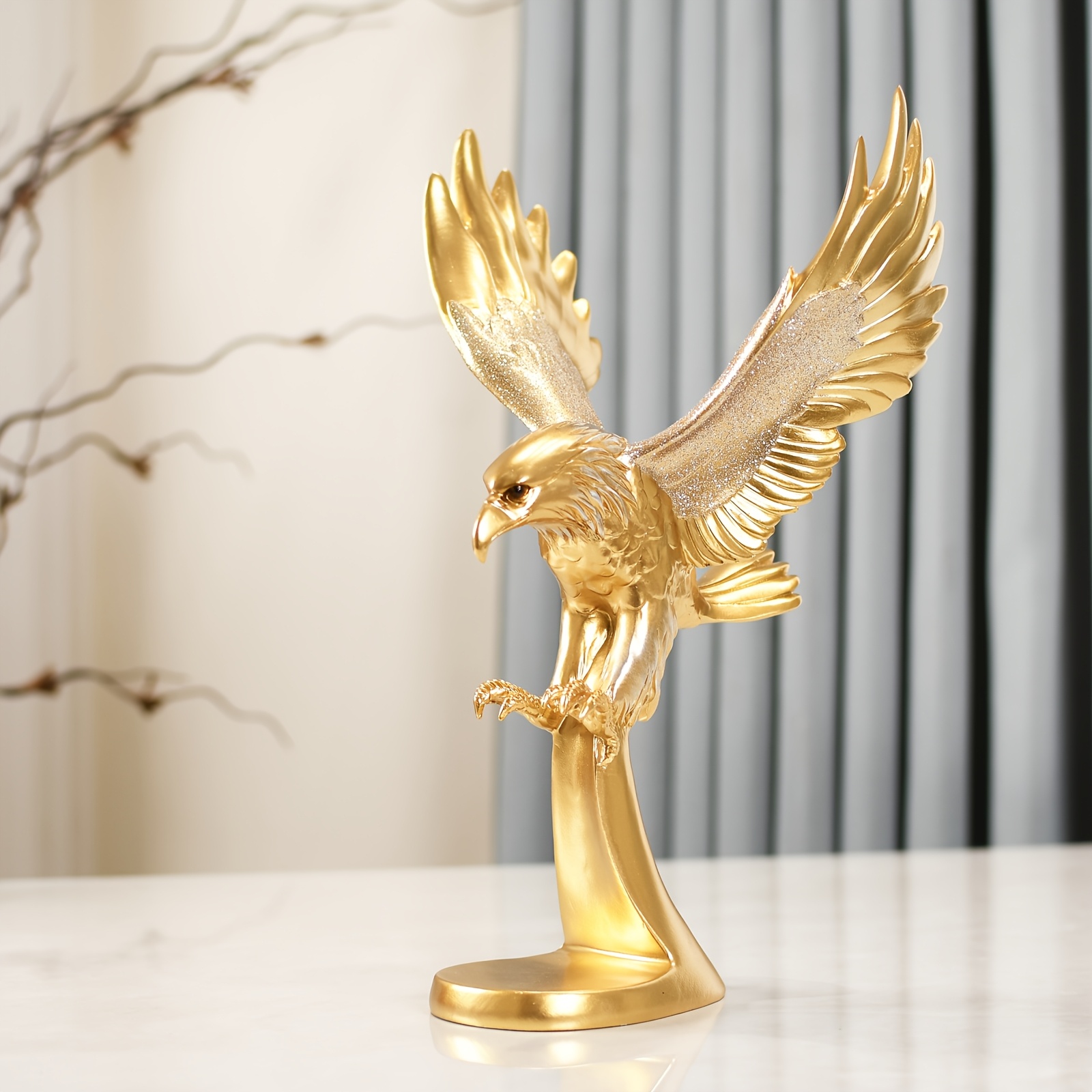 Golden Eagle Statue - Modern Resin Decorative Art Piece for Living Room, Office, or Bookshelf - Elegant Animal-Themed Home Decor Gift, Office Decor | Elegant Home Accessory | Textured Surface, Statues for Home Decor