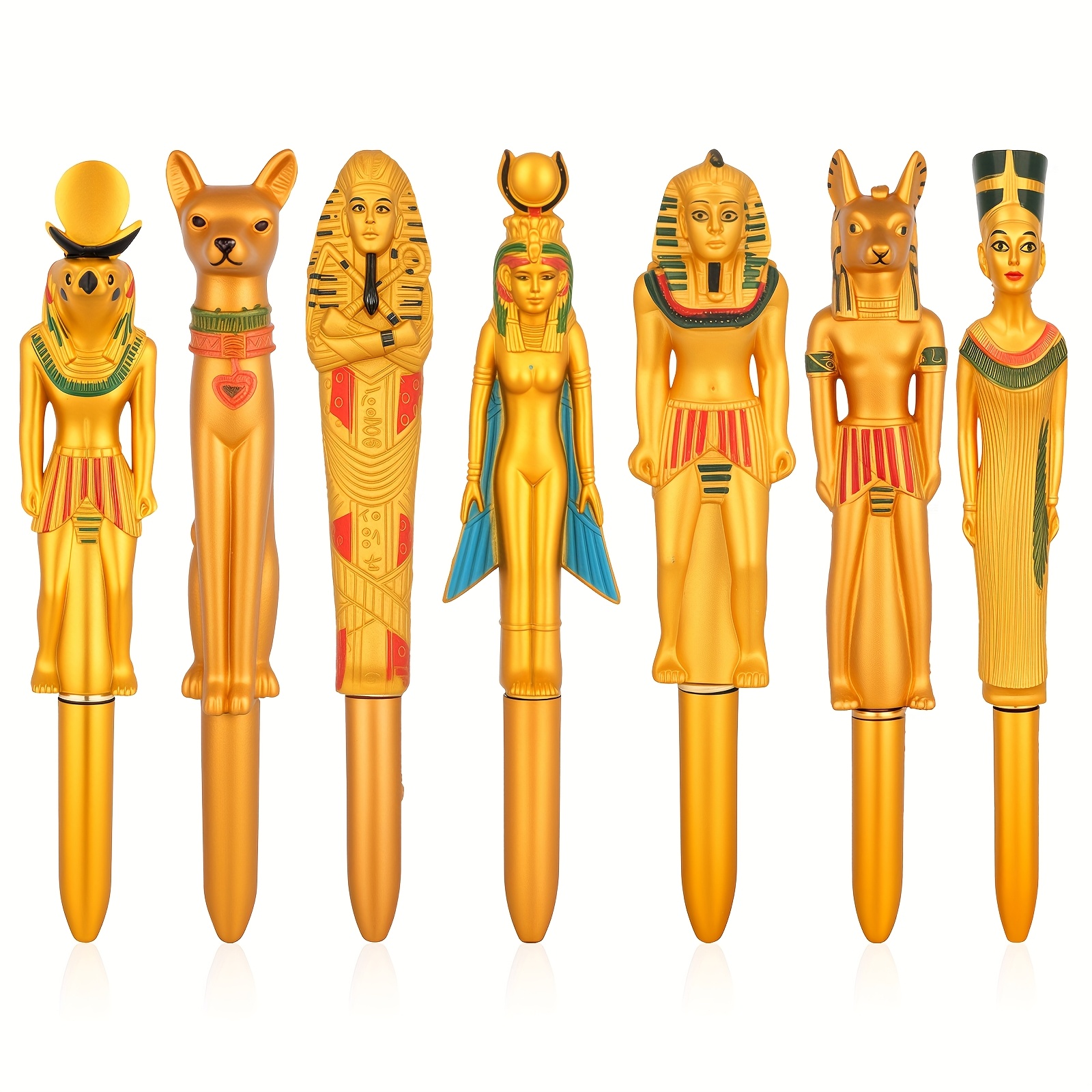 7pcs Ballpoint Pen Set - Hand-carved Ancient Figure Design