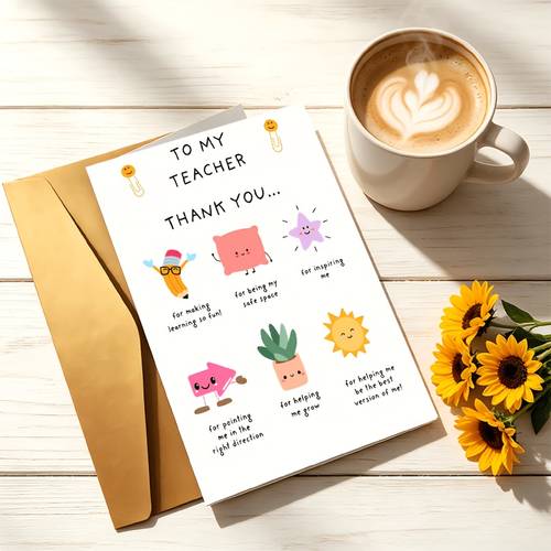 1pc teachers day thank you card envelope cute classroom themed design gratitude message thick paper card gift for classroom or for teacher appreciation week