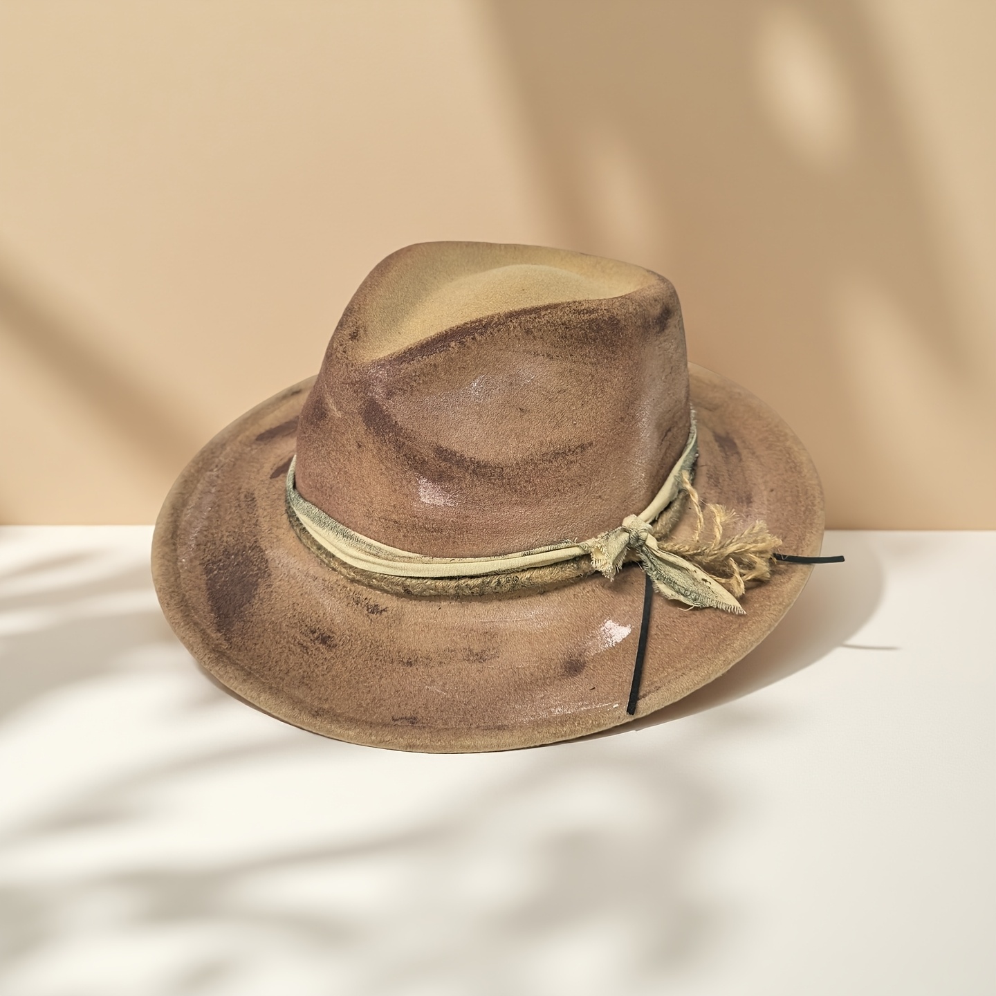 Handmade Vintage Fedora Hat - Adjustable Wide Brim Jazz Cap with Light Brown/ Brown/, Lightweight & Durable for Women & Men