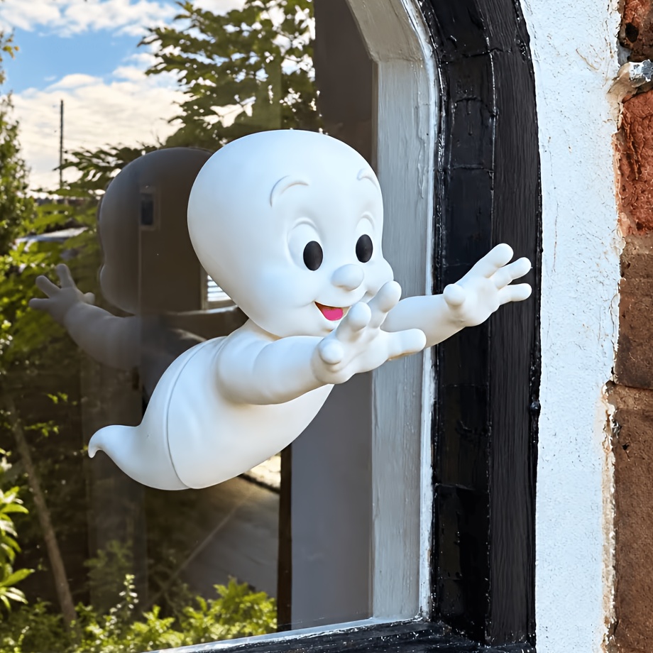 TEMU 1pc Ghost Decor Passing Through A Window, Ghost Window Ornament, 3d Printed Halloween Decoration, White Ghost Figure Suitable For Front Door,