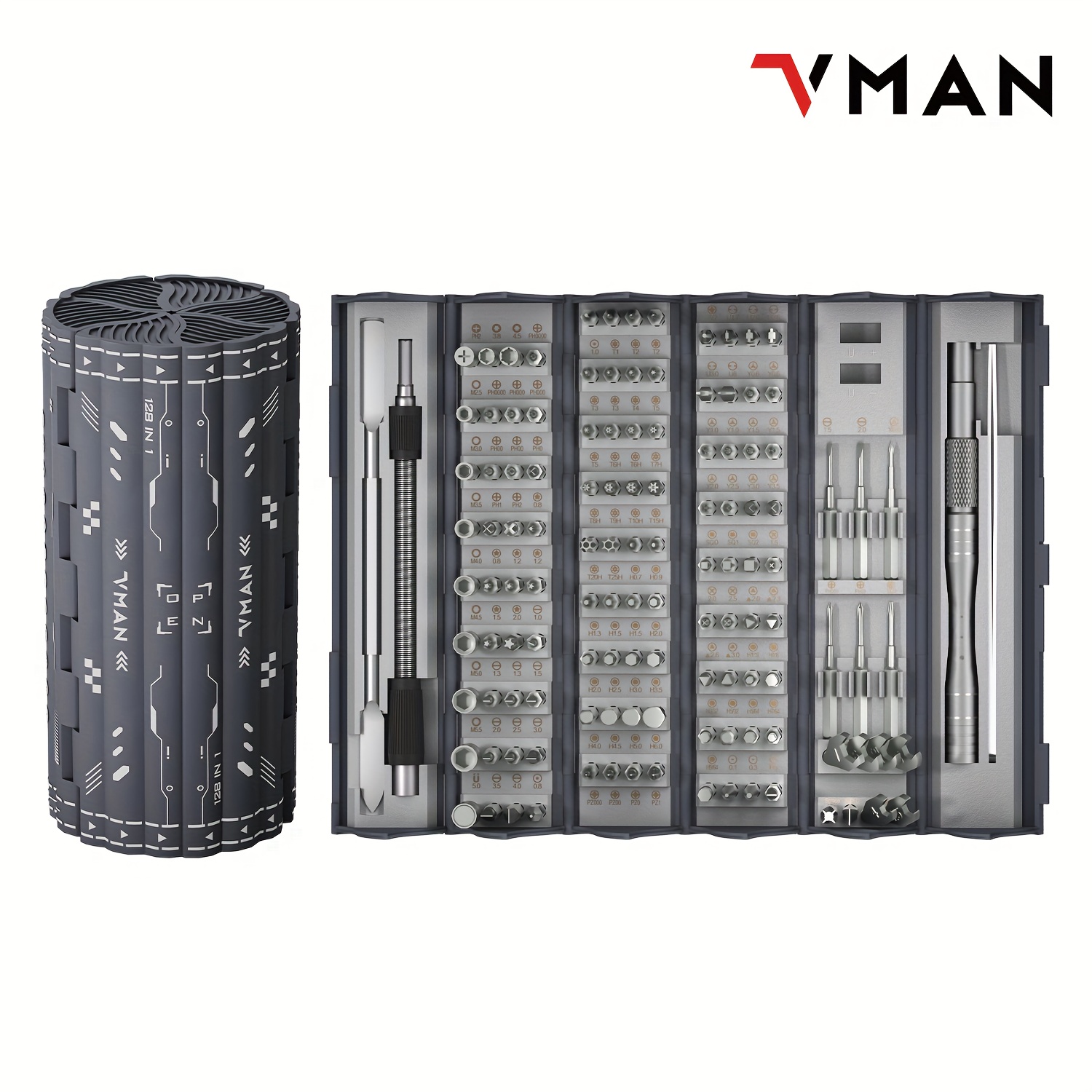 Vman 128in 1 Precision Screwdriver Set, Professional Magnetic Repair Tool Kit With 122 Bits For Computer, Pc, , Laptop, Game Console, Watch, , Ps5, , Ring Doorbell