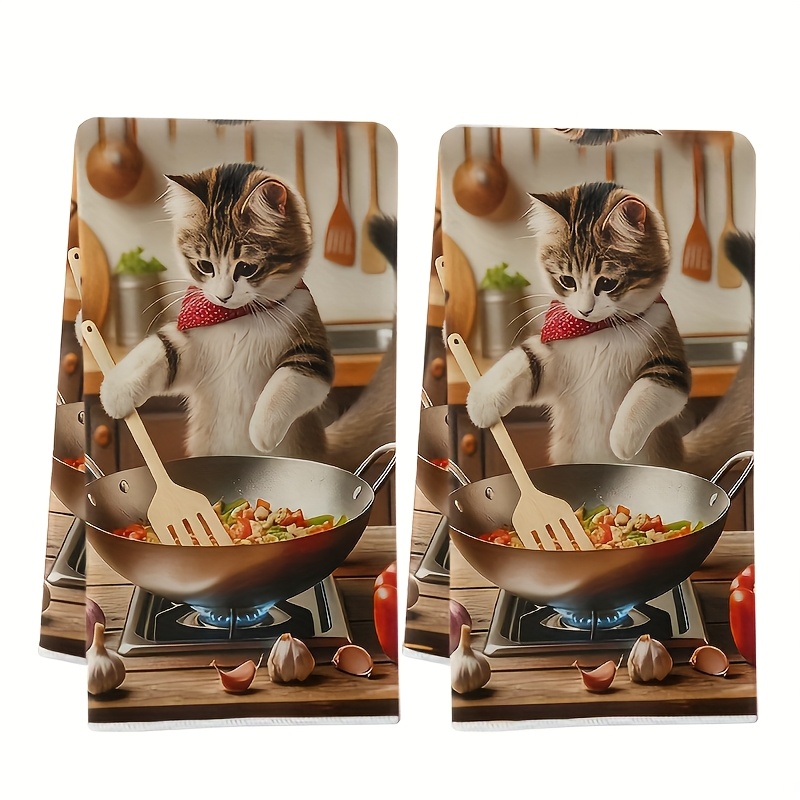 Image of 2pcs, Kitchen Cooking Modern Kitchen Towels, Dishcloths, Cleaning Cloths, High Absorbency, Kitchen Decor Towels, Neighbor Gifts, Sweet Housewarming Gift For , Gift For Mom, Birthday Gift