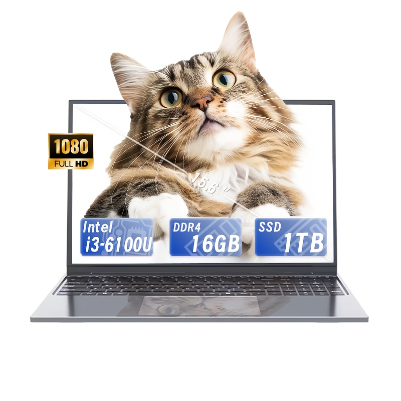 TEMU Intel 15.6" Laptop, 16GB DDR4+1TB/2TB SSD, Utrustad med Intel Processor, 2.3GHz-3.1GHz, Utrustad med 1920x1080 IPS-skärm, Stöder Biometrisk