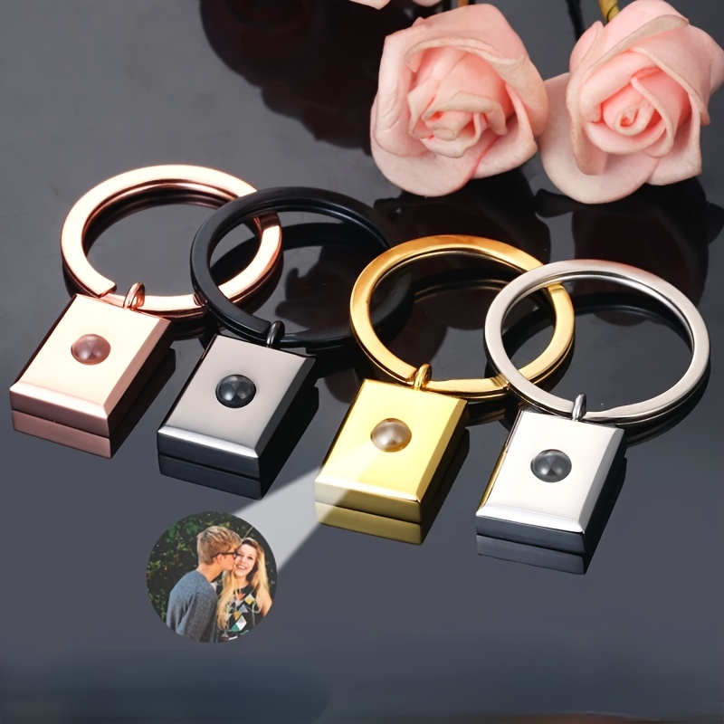 

Custom Projection Keychain, Women' Keyring, Stainless Steel, Round Ring Clasp, Rectangular Shape, Album Frame, Single, Christmas Gift