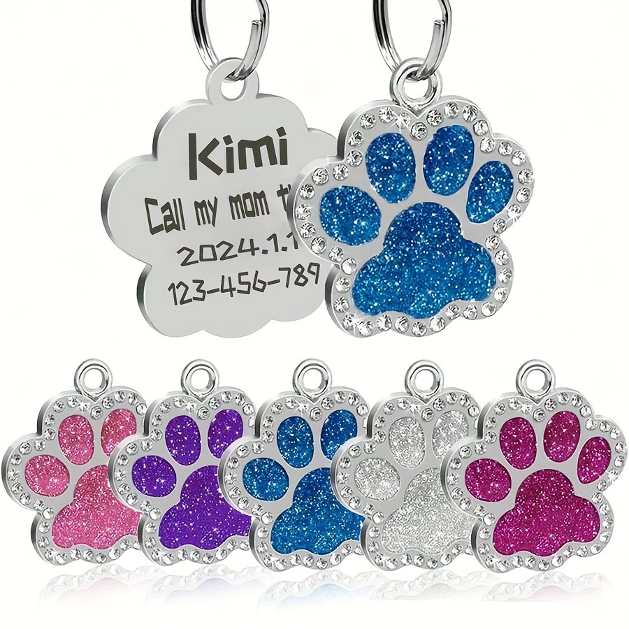 

Personalized Pet Id Charm: Glittery Paw Shaped Dog Tag With Zinc Alloy Material - Perfect Gift For Your Furry Friend