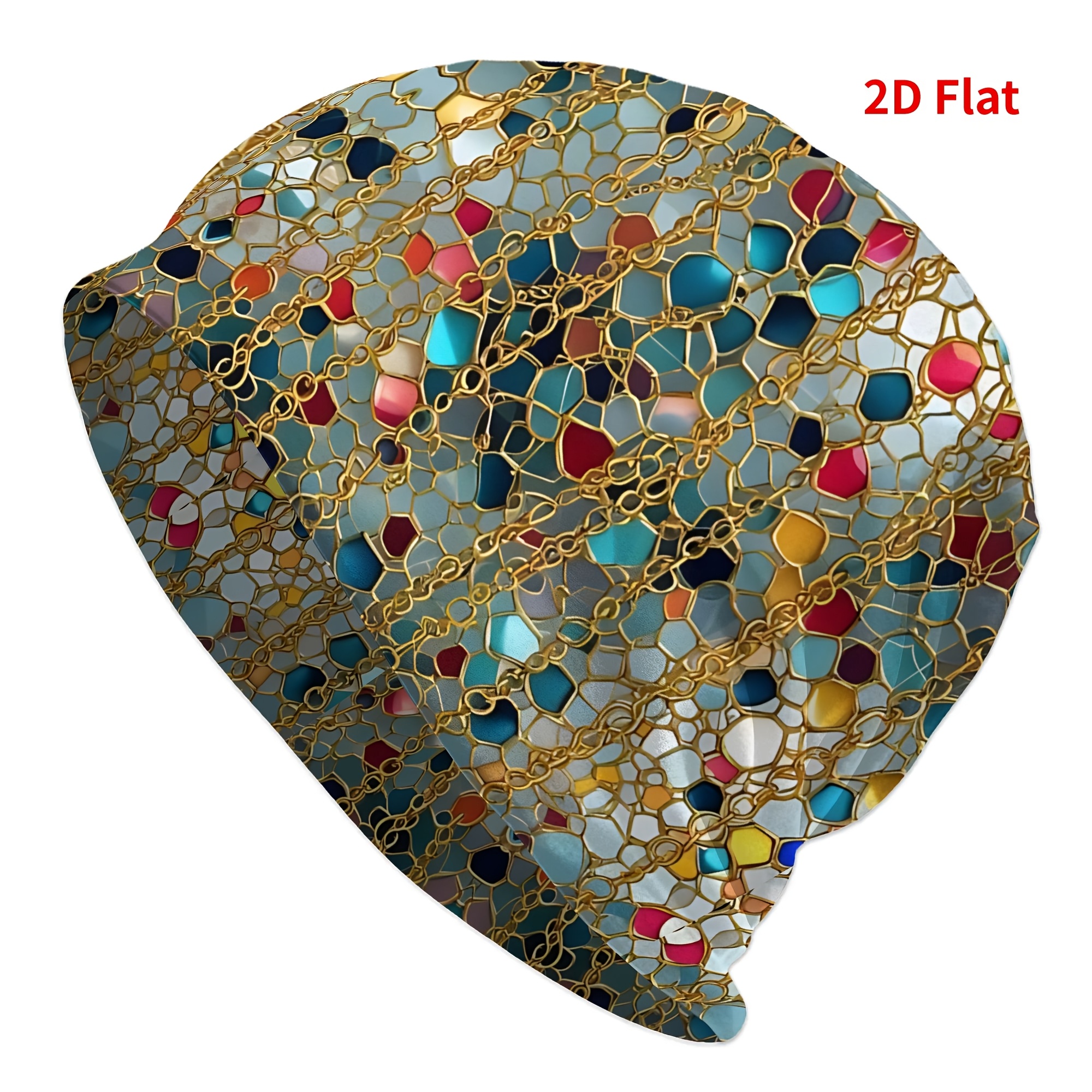 TEMU 2d Print Design - Not Stereoscopic And Glass Metal, Abstract Colorful Mosaic With Golden Links Beanies Caps Fashion Bonnet Unisex Soft Hats,