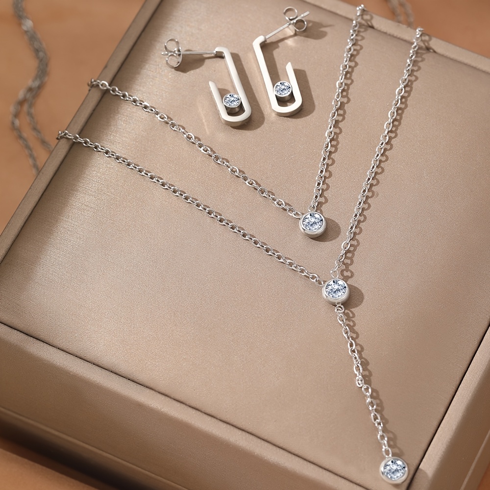 TEMU Juego de joyería de moda para mujer de acero inoxidable 304, con diseño geométrico , estilo exquisito y de moda, adecuado para fiestas, uso y