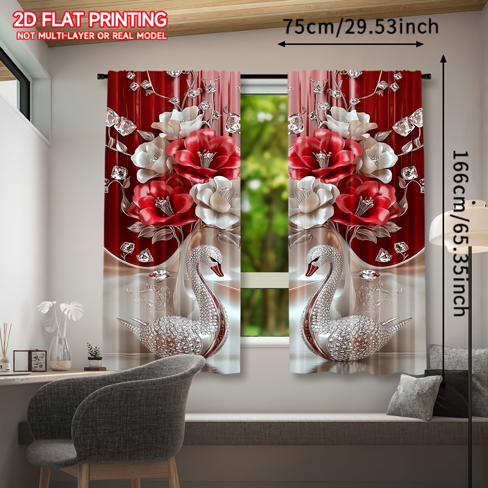 TEMU 2 pièces, Rideaux à Imprimé Floral 2D, Design Élégant avec Poche pour Tringle, Idéal pour Chambre et Salon, Améliorez la Décoration de