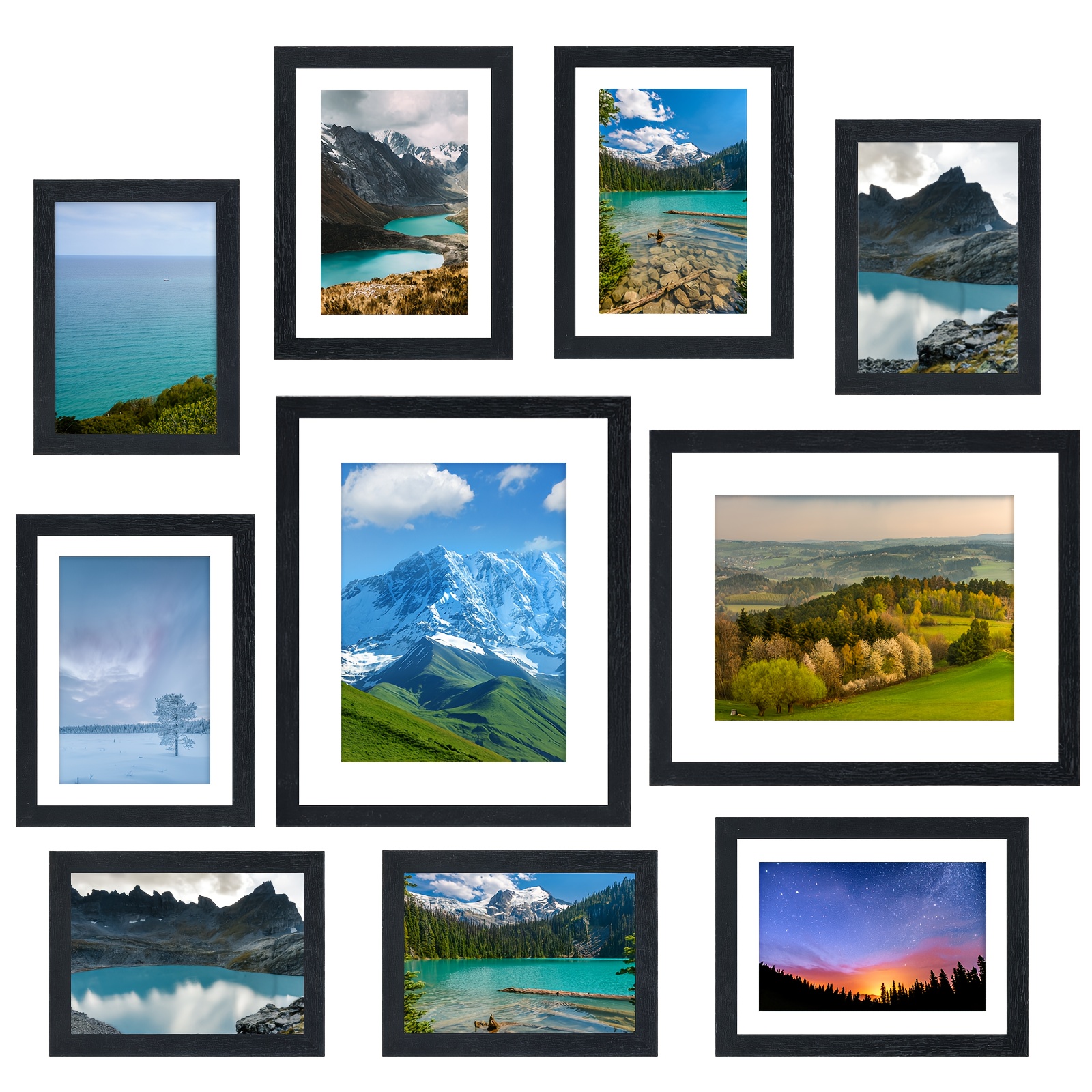 TEMU Tomnk 10/20pcs Picture Frames, Picture Frames Set, Black /brown/grey Mixed Color Picture Frames Collage Wall Decor For Assorted Photos, 8x10,