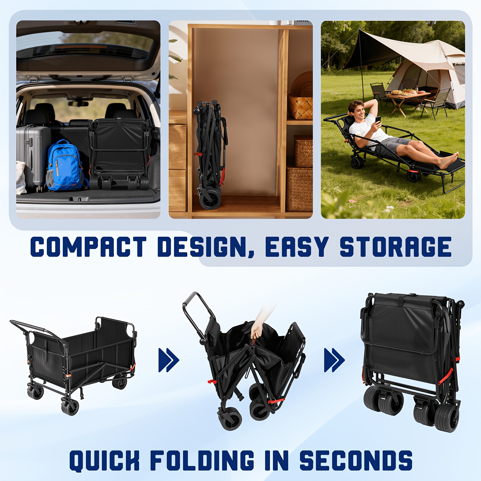 [Heavy Duty Folding Wagon] LEVELEVE Heavy Duty Folding Wagon-2-in-1 Collapsible Cart 400lb, 650lb Capacity All-Terrain Wheels W/Brakes And ASide Pockets