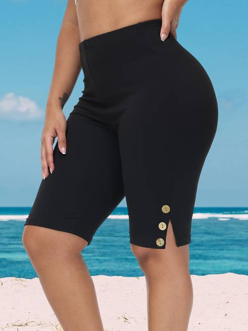 plus size plus size plus size womens shorts with coconut wood grain button decoration featuring a split made from elastic and comfortable fabric suitable for parties casual vacations and commuting