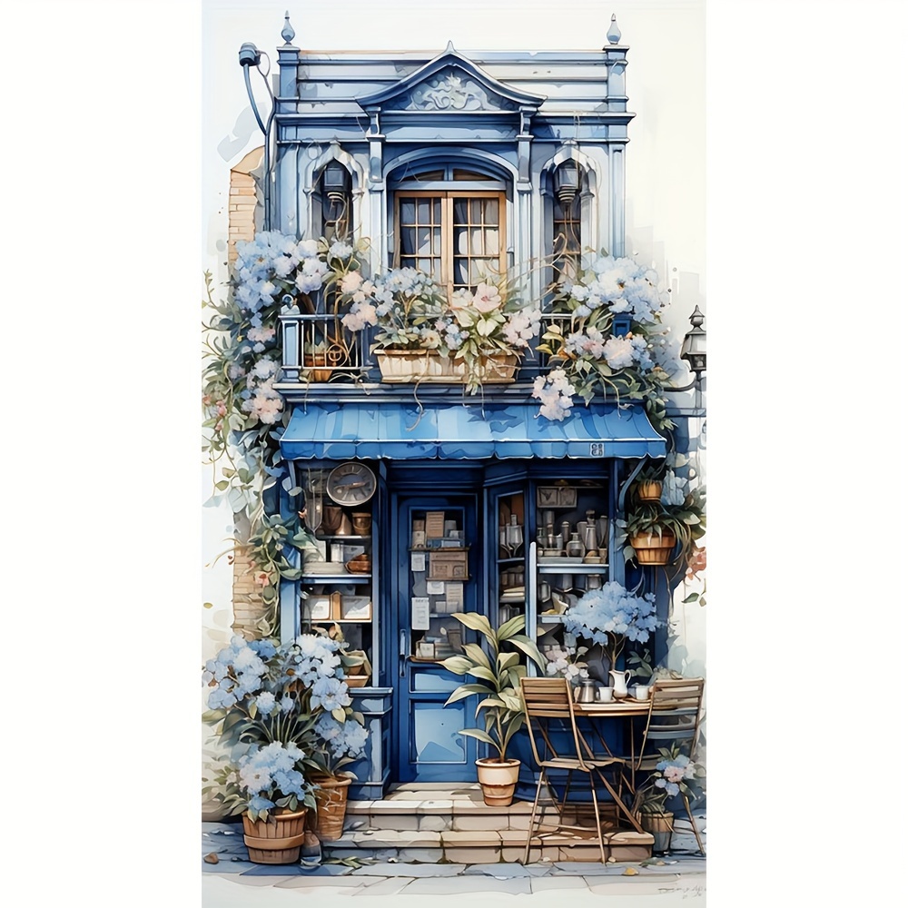 

1pc 30x50cm/11.8x19.7inch Without Frame Diy Large Size Blue Flower House, Diamond Art Painting Kit 5d Diamond Art Set Painting With Diamond Gems, Arts And Crafts For Home Wall Decor