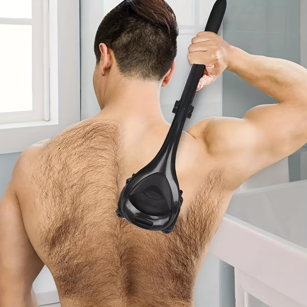 Men's DIY back shaver with ergonomic handle and safety blade
